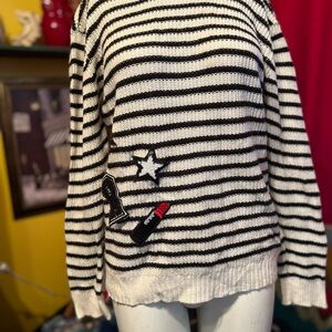 Rebecca Minkoff Black and White Striped Sweater with Patches